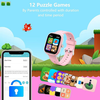 Kids Wach for Girls Boys 6-15 Year Old - Smart Watch for Kids 1.8" Fitness Tracker,No Phone Needed,Pedometer Sleep Monitor Heart Rate Waterproof,Puzzle Game for Girls Boys Teens Birthday Gift (Pink)