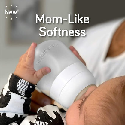Nanobebe Flexy Silicone Baby Bottle, Anti-Colic, Natural Feel, Non-Collapsing Nipple, Non-Tip Stable Base, Easy to Clean 2-Pack, Sage, 9oz
