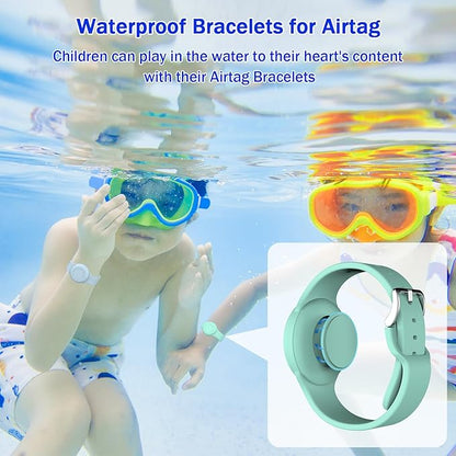 R-fun Waterproof for Air Tag Bracelets [2 Pack] Compatible with Apple Air Tag Finders with Soft Silicone,Anti Lost GPS Item Finders Case Cover,Mint Green/Light Blue