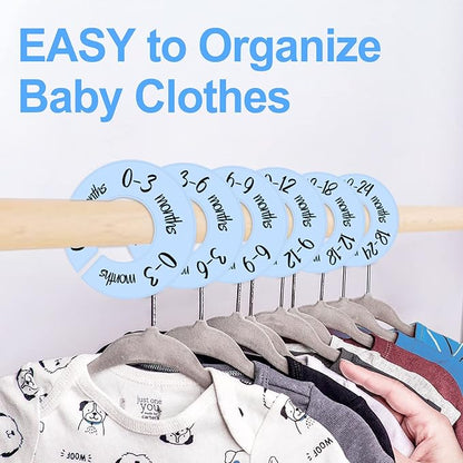 Pro Goleem Baby Closet Dividers Blue Baby Closet Organizer for Nursery Baby Clothes Size Age Dividers Fits 1.5" Rod 6 PCS