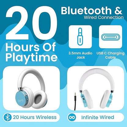 Puro Sound Labs BT2200 Plus Kids Bluetooth Headphones – Volume-Limiting 85dB, Studio-Grade Audio, Over-Ear & Comfy Design, 20-Hour Battery Life, Easy to Connect Wireless Headphones for Kids, Teal
