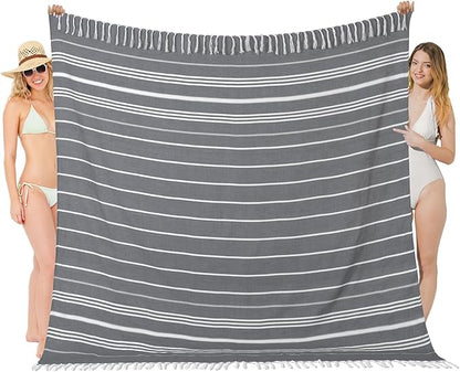 Oversized Turkish Beach Towel Blanket XXL Cotton Sandproof Towels Boho Woven Extra Large Big Sand Free Giant Throw Thick Blankets Huge Quilt XL Picnic Camping Necessities Cloud For Adult Gifts Black
