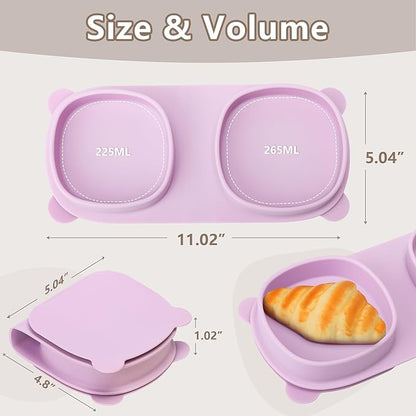 Silicone Foldable Novelty Dinner Plates,Suction Plates for Baby Travel Essential with Forks and Spoons,Microwave & Dishwasher Safe,Purple