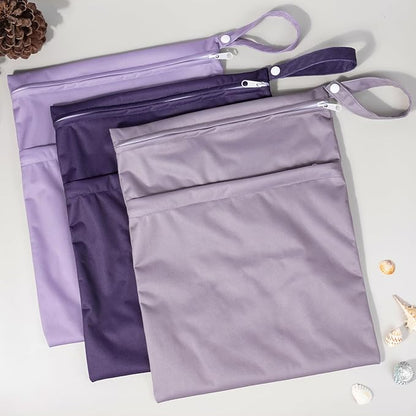 ALVABABY 3pcs Cloth Diaper Wet Dry Bags Waterproof Reusable with Two Zippered Pockets Travel Beach Pool Daycare Soiled Baby Items Yoga Gym Bag for Swimsuits or Wet Clothes 3L-ZM08