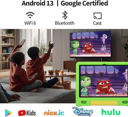 JREN Kids Table 10.1" ｜Android 14 Tablet for Kids｜64GB Storage｜Octa-Core｜WiFi ｜Cameras｜Parental Control｜Kids Content｜Case Included Great Gift for Children Ages 3-12 Years Old Green