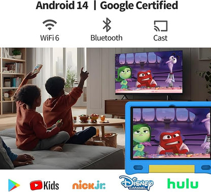 JREN Kids Table 10.1" ｜Android 14 Tablet for Kids｜64GB Storage｜Octa-Core｜WiFi ｜Cameras｜Parental Control｜Kids Content｜Case Included Great Gift for Children Ages 3-12 Years Old Blue