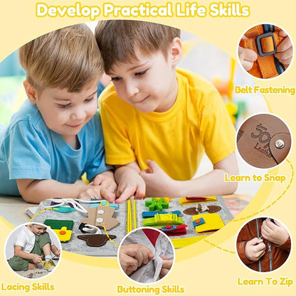 Qizfun Busy Board Book Montessori Toys for 1 2 3 4 Year Old, Boy Girl Birthday Gifts, Educational Sensory Learning Toys for Toddlers 1-3, Car Airplane Travel Activities Toys for Kids Ages 2-4 Year Old