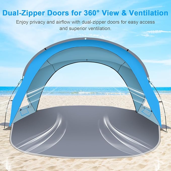 Gorich Beach Tent Sun Shelter with UPF50+ UV Protection for 3/4-5/6-7 Person, Lightweight & Portable Beach Shade Canopy with 2 Zippered Doors, Easy Setup Family Beach Umbrella