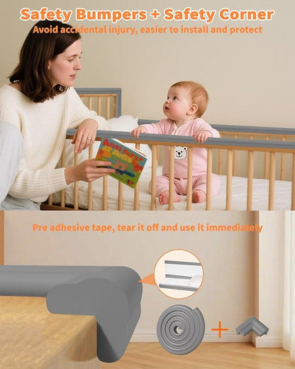 Edge Corner Protector Baby Proofing, 6.56FT 0.6'' Thicken L-Shape Furniture Fireplace Safety Bumper Guard with 6 Corners, Pre-Taped, Soft NBR Rubber Foam, Table Edge Protector for Baby (Grey)