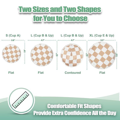 wegreeco Nursing Breast Pads (14 Pack) + Laundry Bag & Travel Storage Bag, 4.7 inch - Washable & Reusable Breastfeeding Nursing Pads (Light Coffee Checkerboard, Large, Contoured Shape)