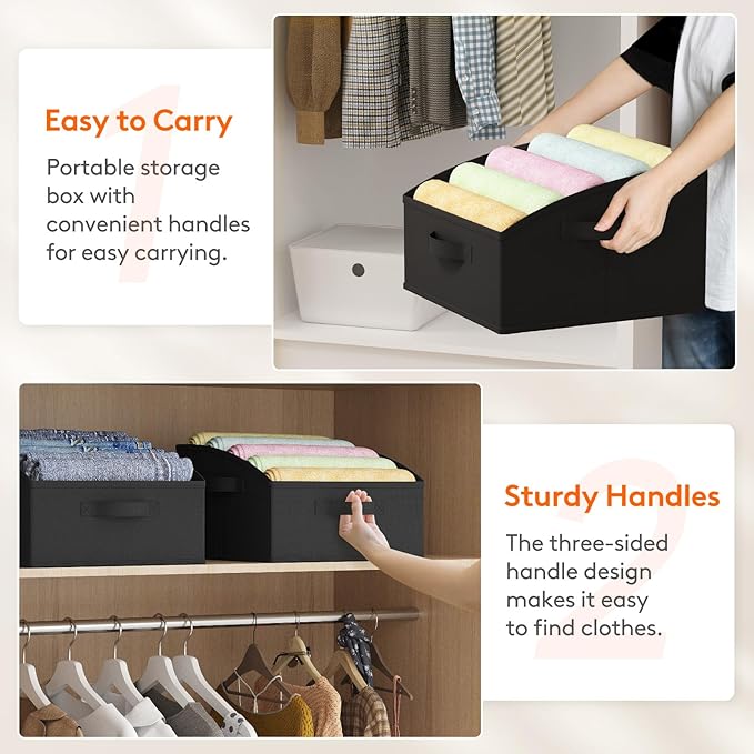 Lifewit Storage Baskets for Shelves, 6 Packs Non-woven Fabric Trapezoid Closet Organizer Bins with Handles, Foldable Clothing Containers Box for Clothes, Toy, Towel, Book, DVD, Hats, Small-Black