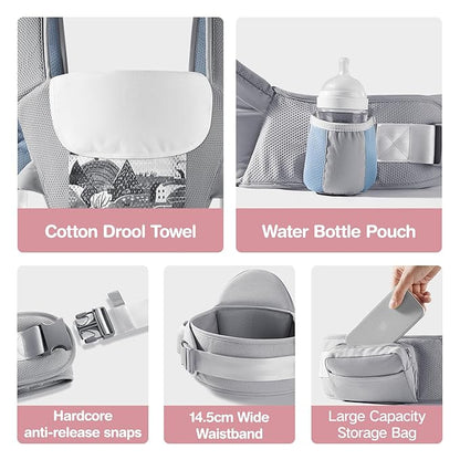Baby Carrier with Hip Seat, SEEDNUR 6-in-1 Baby Carrier Newborn to Toddler, Ergonomic & Lightweight Toddler Carrier, Adjustable Baby Holder Carrier to Hands-Free Perfect for Travel and Shopping
