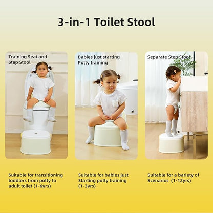 3 in 1 Toddler Potty Training Toilet Seat with Steps Ladder, Foldable Potty Train Chair Adapter for Toddlers Kids Boys Girls, Yellow