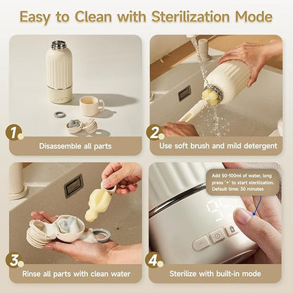 Snow Bear Portable Bottle Warmer for Travel, Fast Heating in 2.5 Mins for Breast Milk, 10200mAh Battery with LED Display, 17oz Large Capacity, Baby Bottle Warmer with Precise Temperature Control
