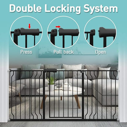WAOWAO Baby Gate 66.93-71.65" Extra Wide Pressure Mounted Walk Through Swing Auto Close Safety Black Metal Toddler Kids Child Dog Pet Puppy for Stairs,Doorways,Kitchen