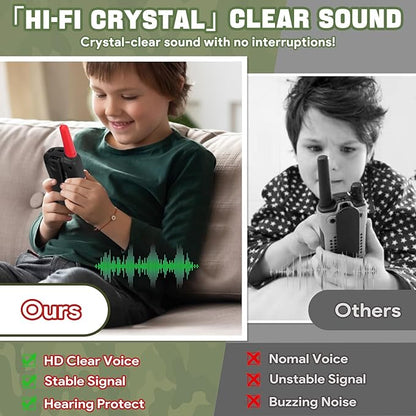 Vvinca Walkie Talkies for Kids Rechargeable 2 Pack, Army Toys for Boys Girls Ages 3-13 Outdoor Military Camping Toy, 3KM Long Range Walkie-Talkie 2 Way Radios 22 CH with Flashlight Birthday Gift