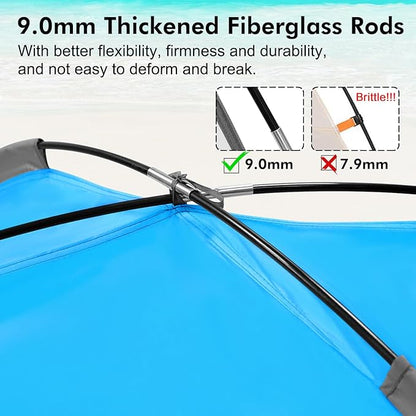 WhiteFang Beach Tent Anti-UV Portable Sun Shade Shelter for 3/4/6/8 Person, Extendable Floor with 3 Ventilating Mesh Windows Plus Carrying Bag, Stakes and Guy Lines