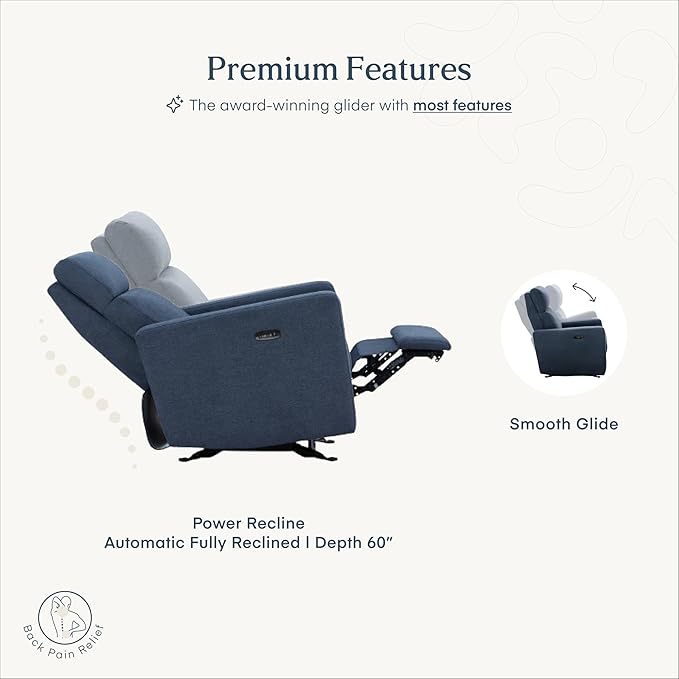 Nurture& The Glider – Premium Power Recliner Nursery Chair with Stationary Headrest | Designed for Comfort and Simplicity | Built-in USB Charger