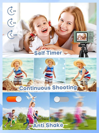 Digital Camera, 44MP Full HD 1080P Point and Shoot Camera with 64GB Card, Anti Shake 16X Zoom Compact Volg Cameras, Portable Small Camara Gift for Kids, Ages Teen Girl Boy - Green