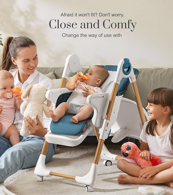 Mallify Convertible High Chairs for Babies and Toddlers, Height Adjustable Baby High Chair, High Chair with Removable Tray, Adjustable Backrest, Portable Baby Dinning Chair with Lockable Wheels