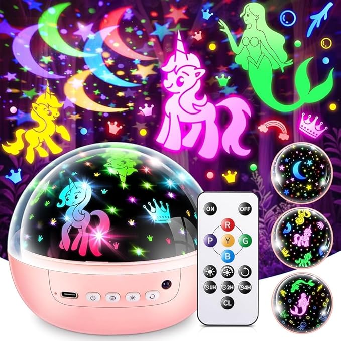 PIKOY Girl Toys, 【3 Slides+96 Projections】 Star Projector & Unicorn Toys & Princess Toy, 2-8 Year Old Girl Birthday Gift, Juguetes para Niñas, Toys for Girls 8-10, Princess Room Decor & Mermaid Toy