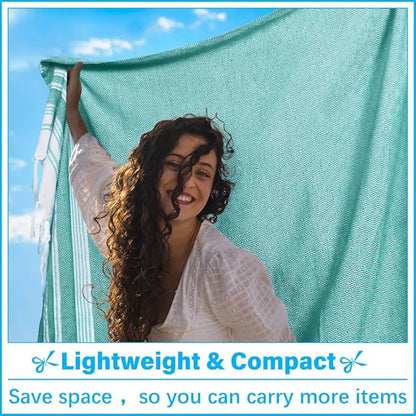 Oversized Turkish Beach Towel Blanket XXL Cotton Sandproof Towels Boho Woven Extra Large Big Sand Free Giant Throw Thick Blankets Huge Quilt XL Picnic Camping Necessities Cloud For Adult Gifts Teal