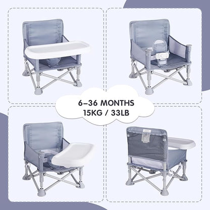 Portable Booster Seat, Toddler Baby Seat with Tray for Dining Table Compact Floor Chair for Camping Lawn Beach Babies Travel 6-36 Months