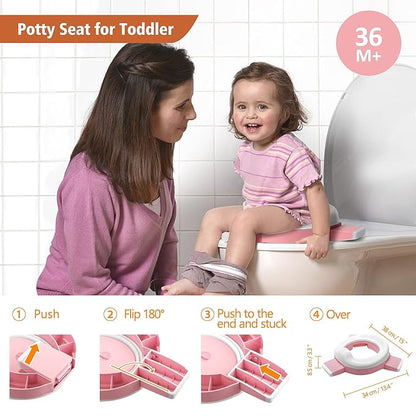 MCGMITT Portable Potty Seat for Kids Travel - Foldable Training Toilet Chair for Toddler Girls with Storage Bags for Outdoor and Indoor Easy to Clean(Pink)
