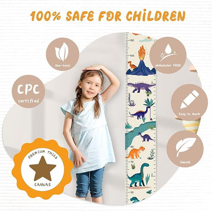 Customize Name Canvas Growth Chart for Kids, Dinosaur Unisex Kids Room Wall Decor, Measuring Height Chart, Wall Tape with Height Chart for Kids, Foldable Height Tracker, Lightweight
