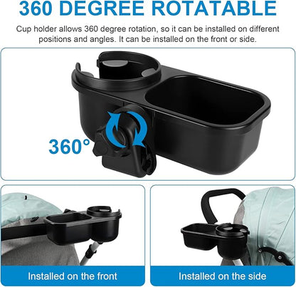 Accmor Stroller Cup Holder with Tray, Universal Cup Holder, Bike Bottle Holder, 360° Rotatable Large Caliber Drinks Holder for Stroller, Bike, Wheelchair, Walker