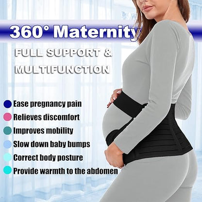 ChongErfei Maternity Belt, Pregnancy 3 in 1 Support Belt for Back/Pelvic/Hip Pain, Maternity Band Belly Support for Pregnancy Belly Support Band (M: Fit Ab 35.5"-47.3", Black)
