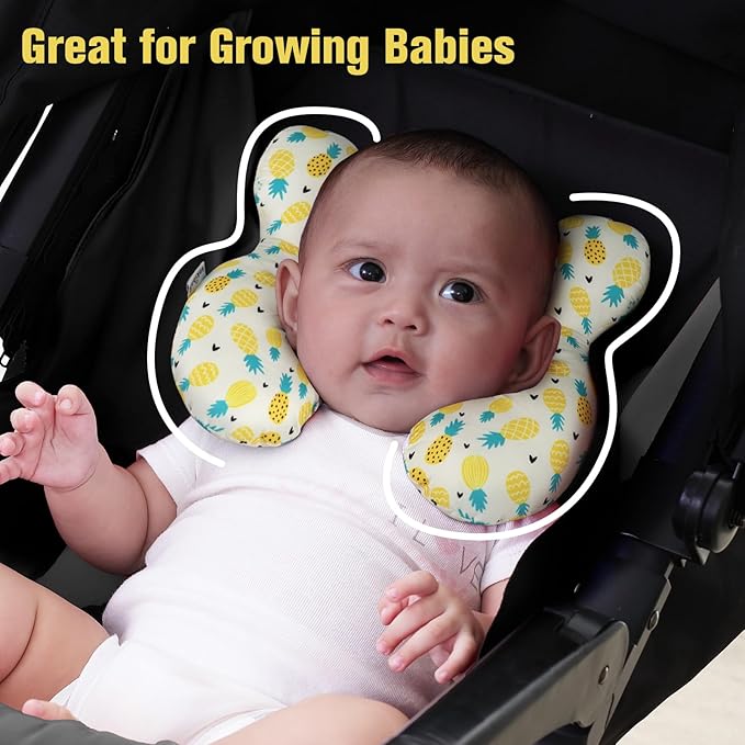 KAKIBLIN Baby Travel Pillow, Upgraded Baby Neck Pillows for Car Seat Toddler Head and Neck Support Pillow,Support Pillows for Car Seat, Pushchair,Travel (Pineapple)