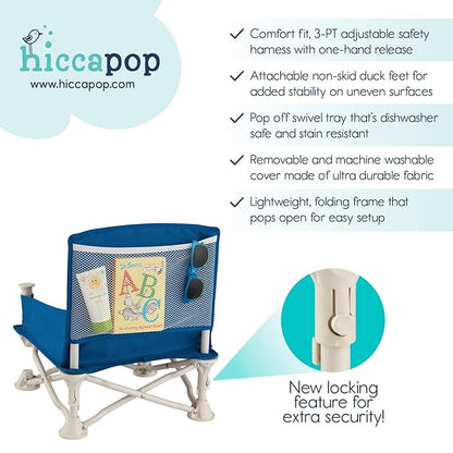 Hiccapop OmniBoost Travel Booster Seat with Tray for Baby | Folding Portable Baby Booster Seat for Dining Table, Camping, Beach, Grandma’s | Tip-Free Design Straps to Kitchen Chairs - Booster Chair
