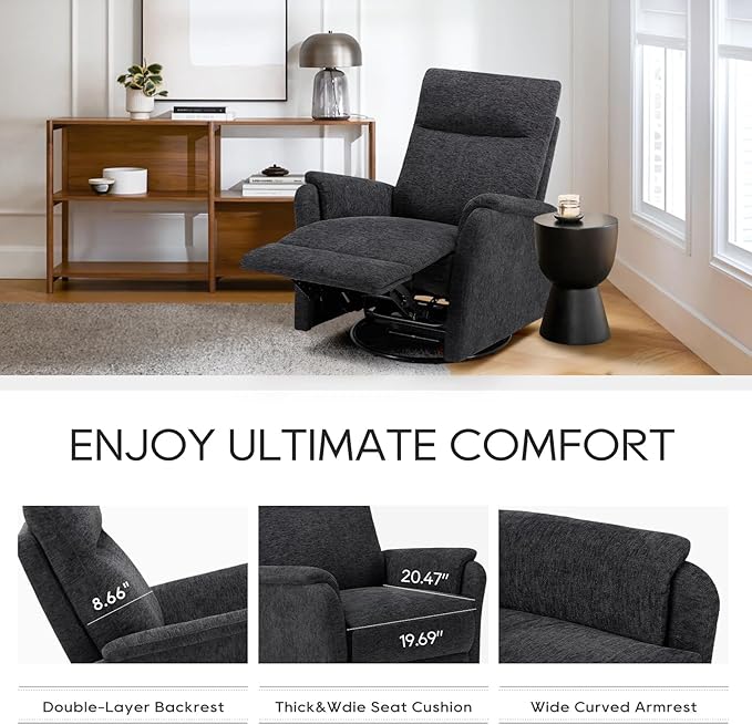 COLAMY Swivel Recliner Chair with Footrest, High Back with Double-Layer Cushion, Glider Recliner for Nursery & Living Room, Bedroom, Dark Grey