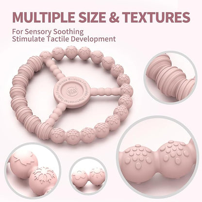 3 Pack Baby Teething Toys 3-6 Months, Silicone Ring Teethers for Babies 6-12 Months, Freezer Safe Chew Toy with Textured Grip for Boys Girls Teething Relief, Infant Easter Gift (Sandy Rose Pink)