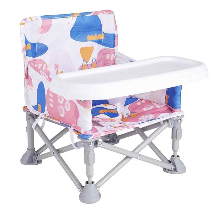 Portable Baby Booster Seat with Tray, Toddler Booster seat for Dining, Camping, Travel, Baby Beach Chair 6 Months to 3 Years Old Indoor Outdoor Use CH2408