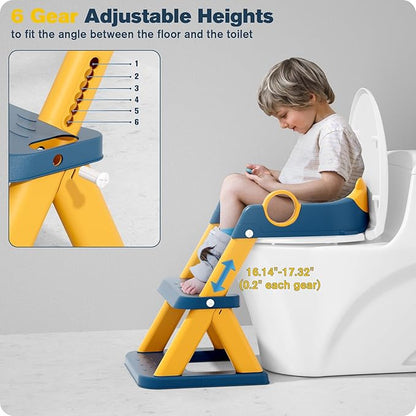 Potty Training Seat, Upgrade Toddler Toilet Seat for Kids Boys Girls, 2 in 1 Potty Training Toilet for Kids, Splash Guard Anti-Slip Pad Step Stool（Blueyellow）