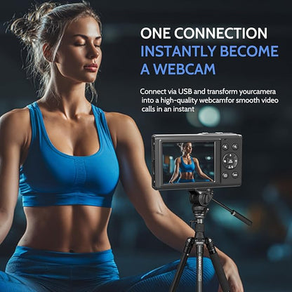 5K Digital Camera, Dual Screens Camera with 18X Digital Zoom, Compact Vlogging Camera for Teens, Beginner-Friendly Gift Pack, 32GB Card & 2 Batteries, Black