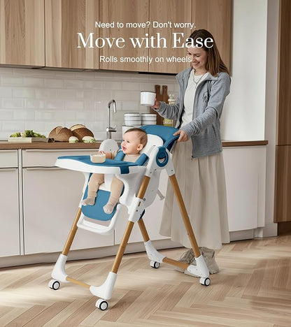 Mallify Convertible High Chairs for Babies and Toddlers, Height Adjustable Baby High Chair, High Chair with Removable Tray, Adjustable Backrest, Portable Baby Dinning Chair with Lockable Wheels