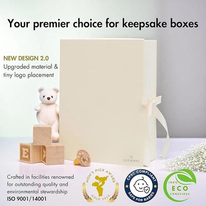 Estienne Large Light Yellow Modern Baby Keepsake Box - Memory Box for Baby Girl & Boy, Gift-Ready Keepsake Storage Box with Lids