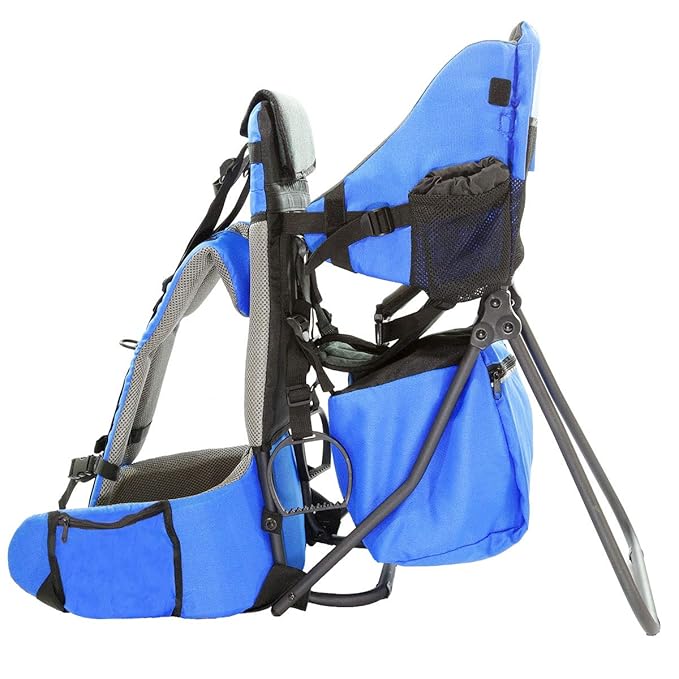 ClevrPlus Cross Country Baby Backpack Carrier, Blue, Toddler Hiking Backpack with Comfortable Seat, Adjustable Straps & Belt, Foldable Frame Lightweight Large Capacity Child Carrier for Outdoor