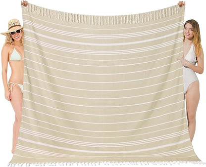 Oversized Turkish Beach Towel Blanket XXL Cotton Sandproof Towels Boho Woven Extra Large Big Sand Free Giant Throw Thick Blankets Huge Quilt XL Picnic Camping Necessities Cloud For Adult Gifts Beige