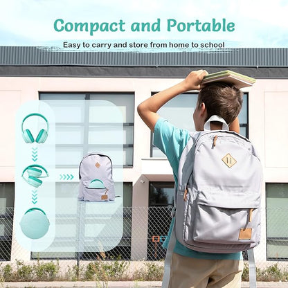 Active Noise Cancelling Kids Headphones, 60H Playtime, Wireless Bluetooth Over-Ear Headset, Built-in Microphone for Home/School/Travel/Party - Includes Portable Case