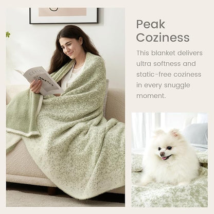 Snuggle Sac Sage Green Throw Blanket for Couch, Reversible Super Soft Warm Blankets Cozy Knit Blanket Fuzzy Plush Lightweight Throws for Sofa, Bed, Picnic, Ombre Sage Green, 50 x 60 inches