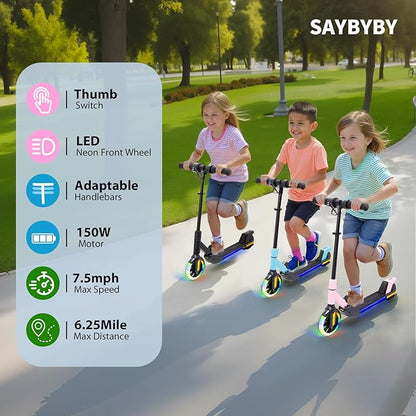 Electric Scooter for Kids Ages 6-12， Max Speed 6.5MPH, max Range 6Miles， with Acceleration Throttle and Electronic Brake， Foldable and Height Adjustable Kids Electric Scooter