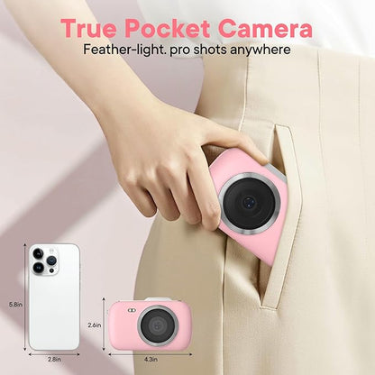 Digital Camera 4K 64MP - Vlogging Camera for Kids & Beginners | 18X Zoom Point and Shoot Camera Anti Shake, Compact with Flash, Gift for Boys Girls(Pink+Silver)