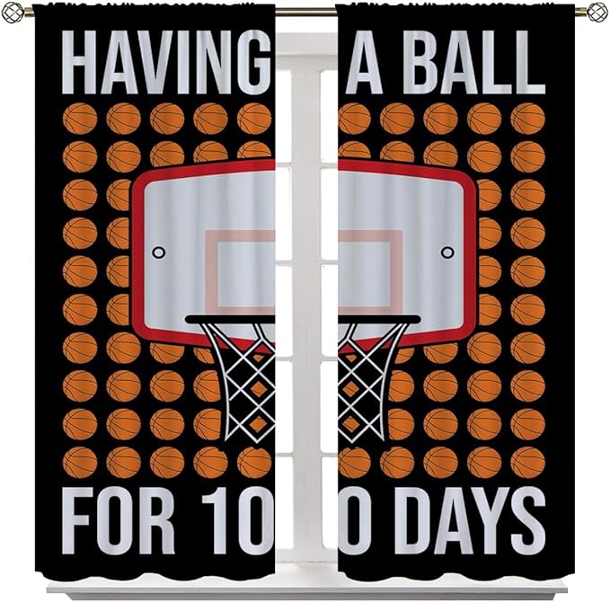 Basketball Blackout Curtains for Boy Girl Room Darkening Decor,Sports Themed Hoop and Many Basketballs Bedroom Living Room Home Rod Pocket Thermal Insulated Window Curtain/Drapes Panel,42x45 Inch…