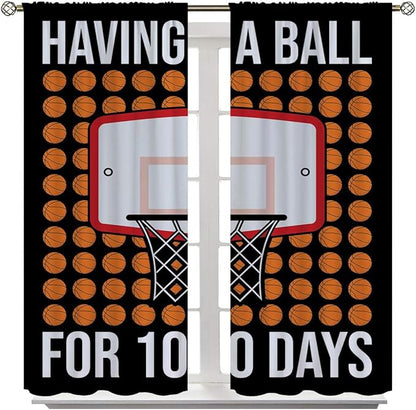 Basketball Blackout Curtains for Boy Girl Room Darkening Decor,Sports Themed Hoop and Many Basketballs Bedroom Living Room Home Rod Pocket Thermal Insulated Window Curtain/Drapes Panel,42x45 Inch…