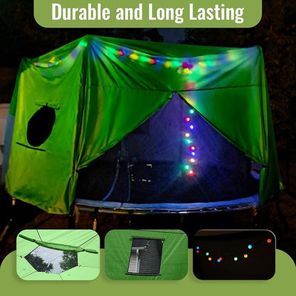 Gardenature 10FT/12FT/14FT Trampoline Tent(Tent Only), Fit Round Trampolines, Shade Cover with LED Light, Outdoor Trampolien Accessories, Anti-Tear, Beige