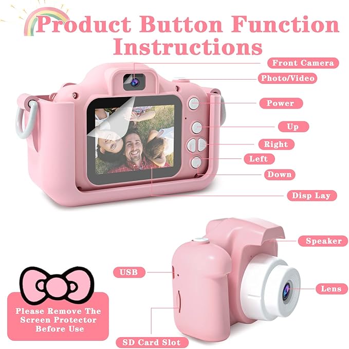 Kids Camera Toys for 3 4 5 6 7 8 9 10 11 12 Year Old Boys/Girls, Kids Digital Camera for Toddler with Video, Christmas Birthday Festival Gifts for Kids, Selfie Camera for Child, 32GB TF Card
